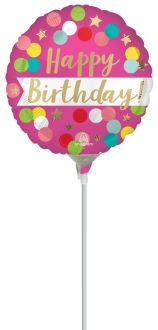 09" Satin Happy Birthday Pink Confetti Balloon