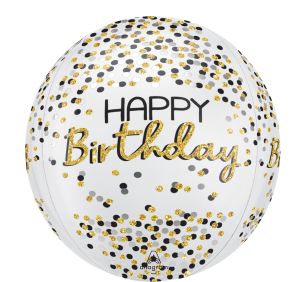 Orbz Black Silver Gold Birthday Balloon