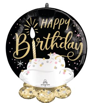 Frillz Satin Black Silver Gold Birthday Balloon
