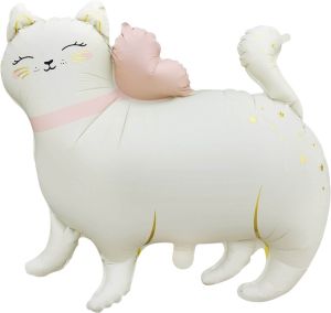 26" Matte Cream Cat with Bow Balloon