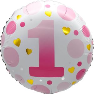 18" Age 1 Pink Dots Balloon Airise
