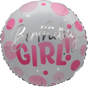 18" Birthday Girl Pink Dots Balloon Airise