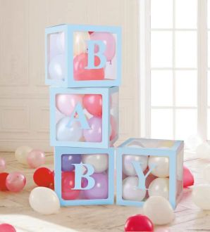 12" Baby Balloon Box Blue (4pcs)