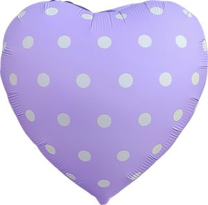 18" Matte Lilac Heart with White Polka Dots Balloon