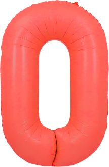 34" Neon Red Number 0 Balloon