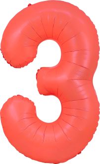 34" Neon Red Number 3 Balloon
