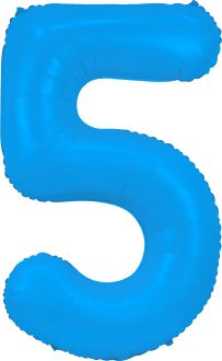 34" Neon Blue Number 5 Balloon