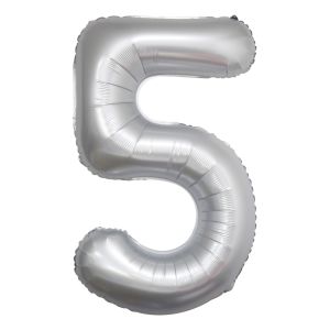 34" Chrome White Number 5 Airise Balloon