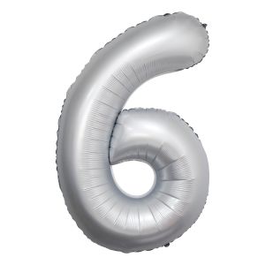 34" Chrome White Number 6 Airise Balloon