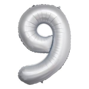 34" Chrome White Number 9 Airise Balloon