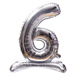 32" Stand Up Silver Number 6 Balloon