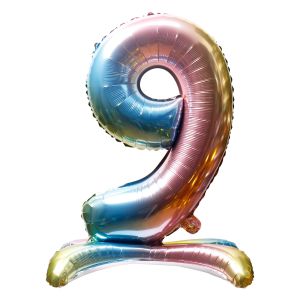 32" Stand Up Rainbow Number 9 Balloon
