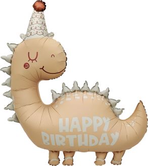 34" Happy Birthday Matte Latte Dinosaur Balloon
