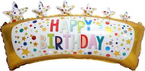 27" Happy Birthday Banner and Stars Balloon