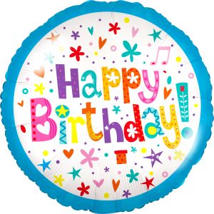 18" Happy Birthday Confetti Blue Balloon