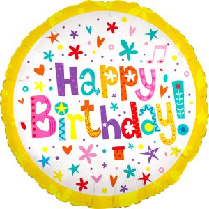 18" Happy Birthday Confetti Yellow Balloon