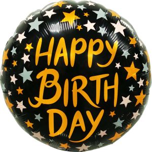 18" Happy Birthday Gold and Silver Stars Balloon