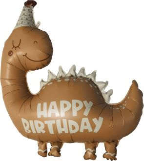 34" Happy Birthday Matte Brown Dinosaur Balloon