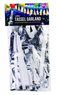 Balloon Tassel 70" Silver & White Metallic