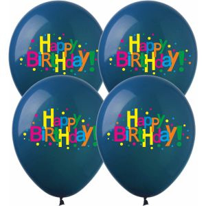 12" Happy Birthday Multicolored Block Print Blue (50pcs) Balloons
