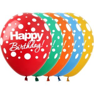 12" Happy Birthday Polka Dots Assortment (50pcs) Balloons