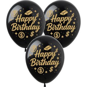 12" Happy Birthday Riches Black (50pcs) Balloons