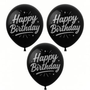 12" Happy Birthday Silver Burst Black (50pcs) Balloons