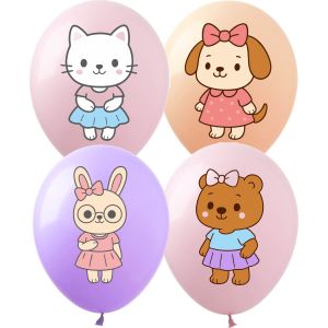 12" Cat Bunny Dog and Bear Assortment (50pcs) Balloons