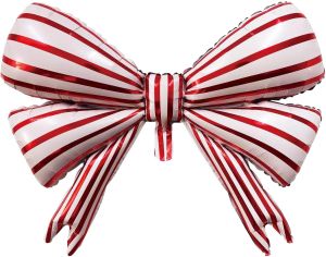 30" Red Striped White Bow Balloon