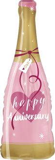 35" Happy Anniversary Pink Champagne Bottle Balloon