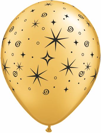 11" Sparkles and Swirls Gold and Onyx Black (50pcs) Balloons