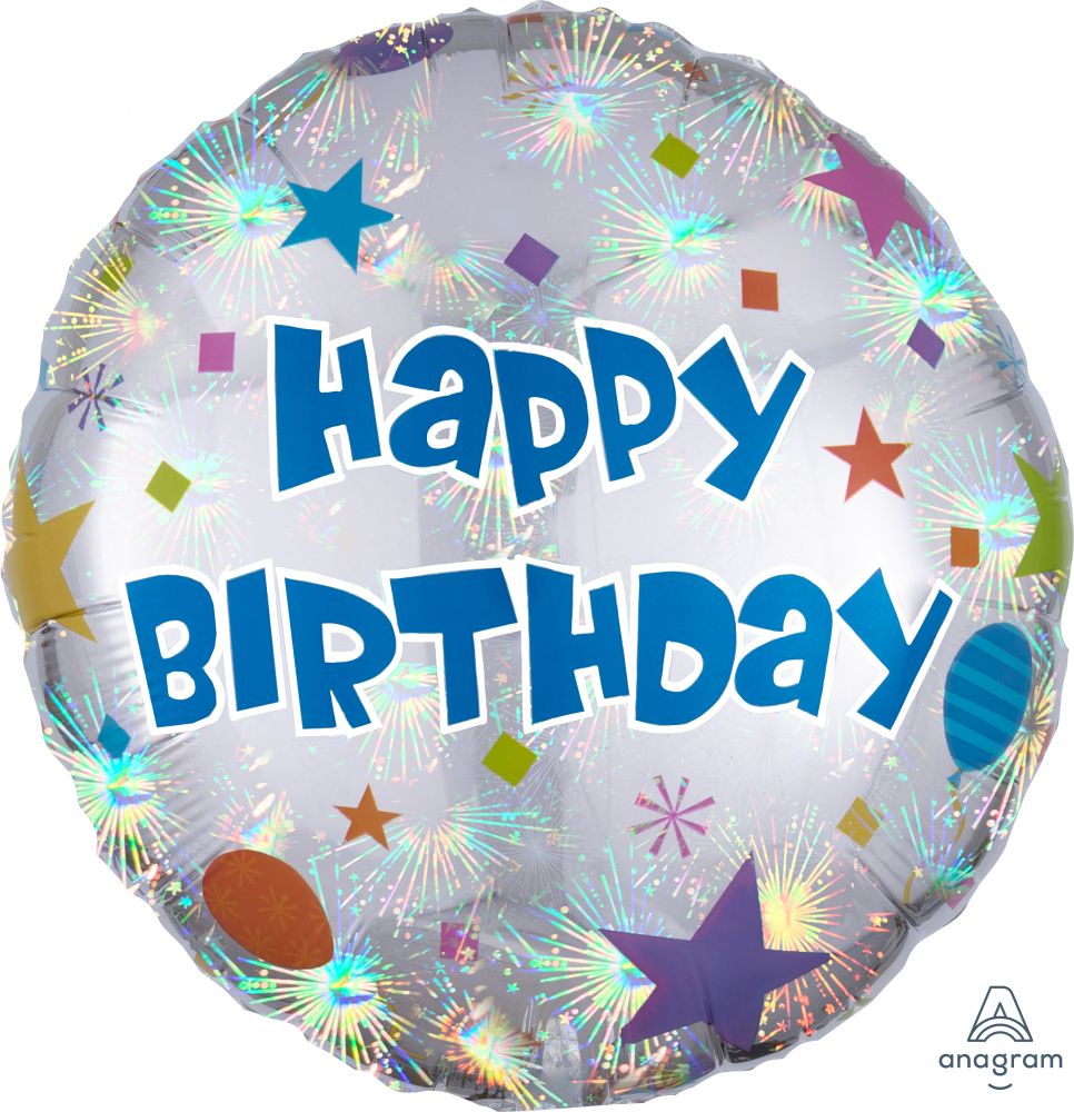 18" Holographic Happy Birthday Confetti Balloon