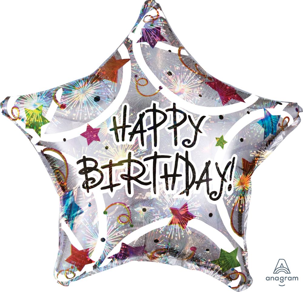 18" Holographic Star Happy Birthday Stars Balloon