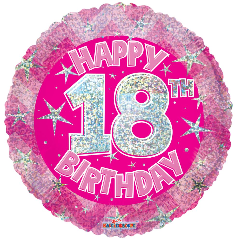 18" Holographic Pink Happy 18th Birthday Balloon