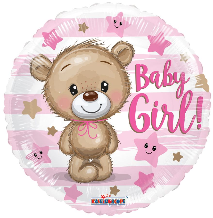 18" Baby Girl Teddy Bear and Stars Balloon