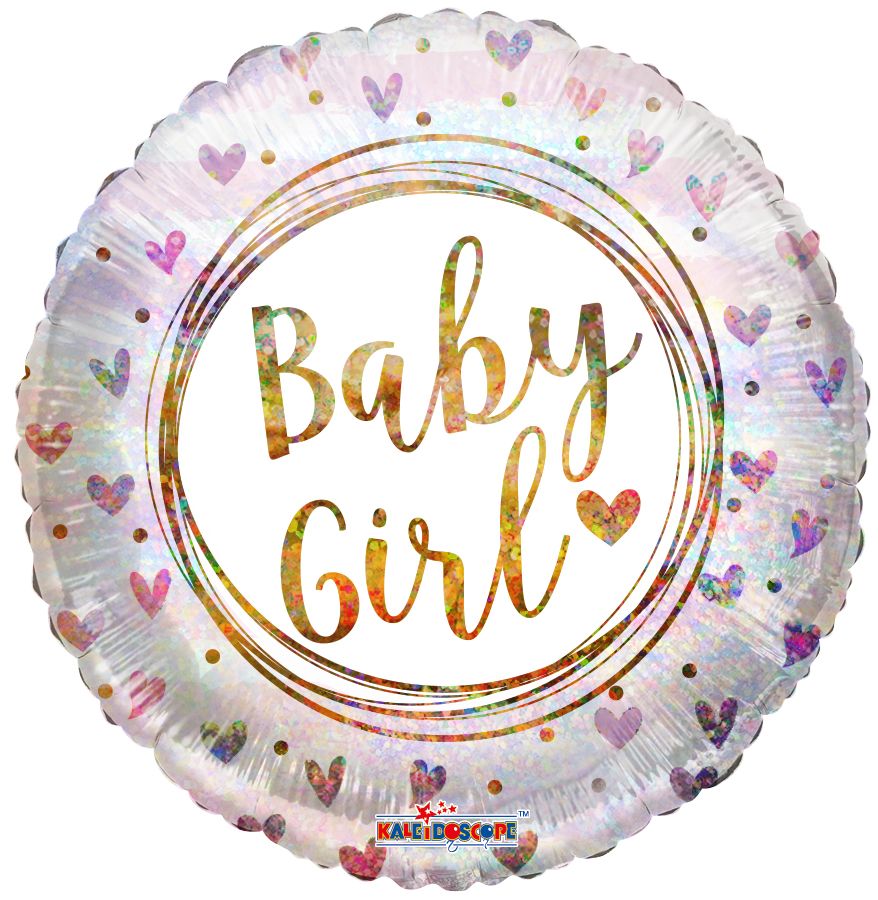 09" Baby Girl Ring and Hearts Holographic Balloon