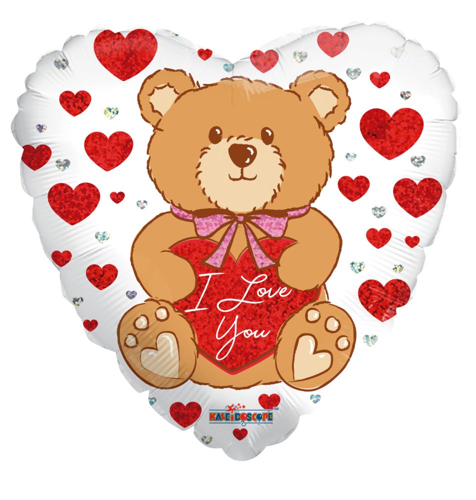 18" I Love You Bear with Bow and Heart Balloon