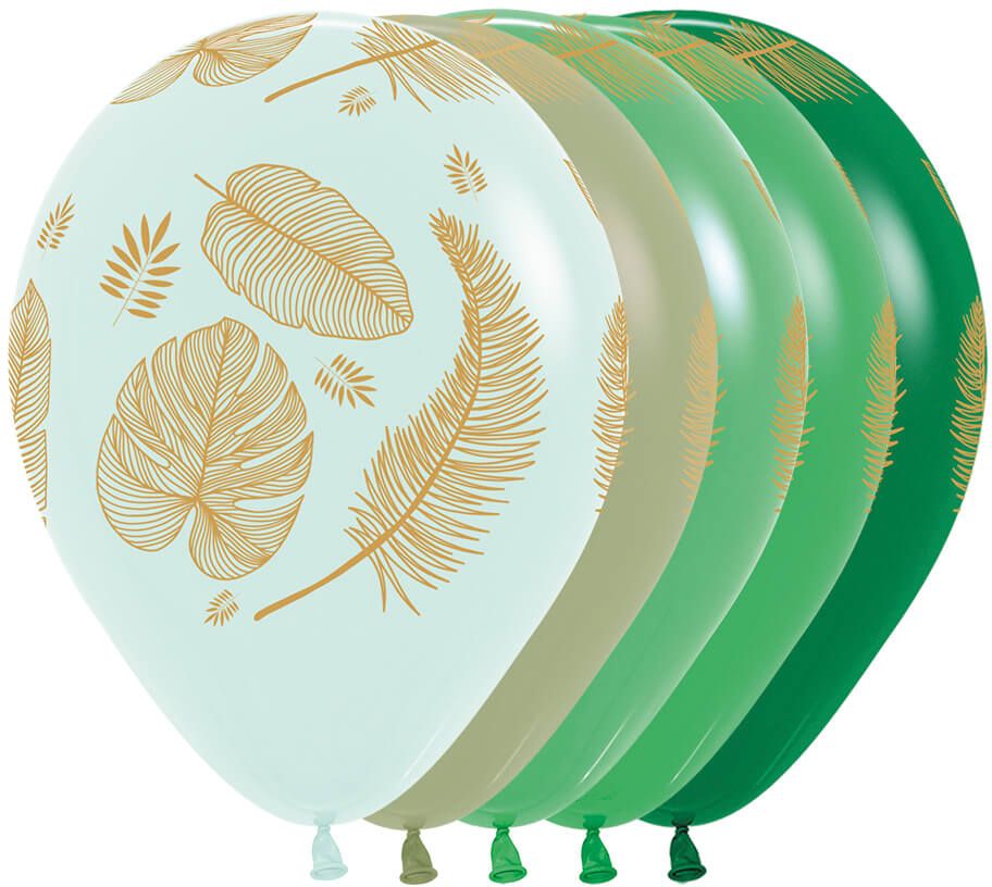 11" Tropical Leaves Green Assortment (50pcs) Balloons