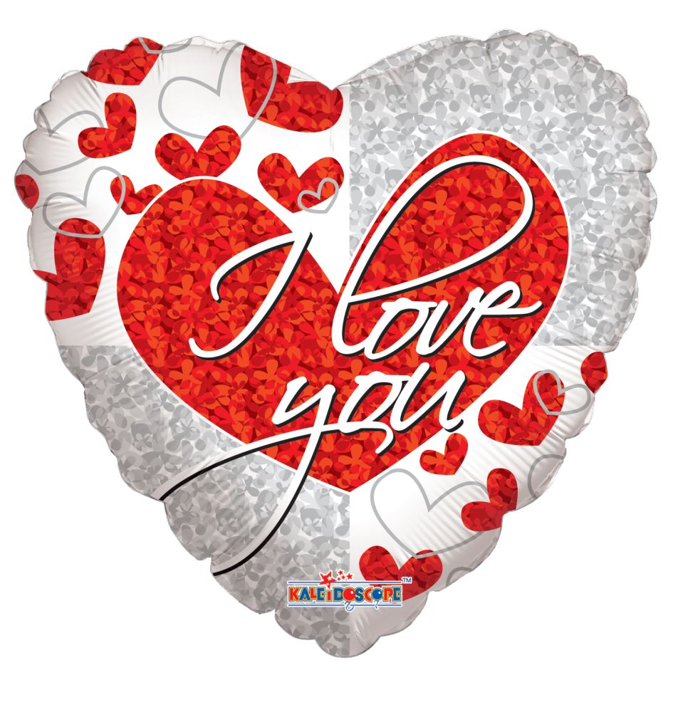 18" I Love You Silver & Red Hearts Balloon