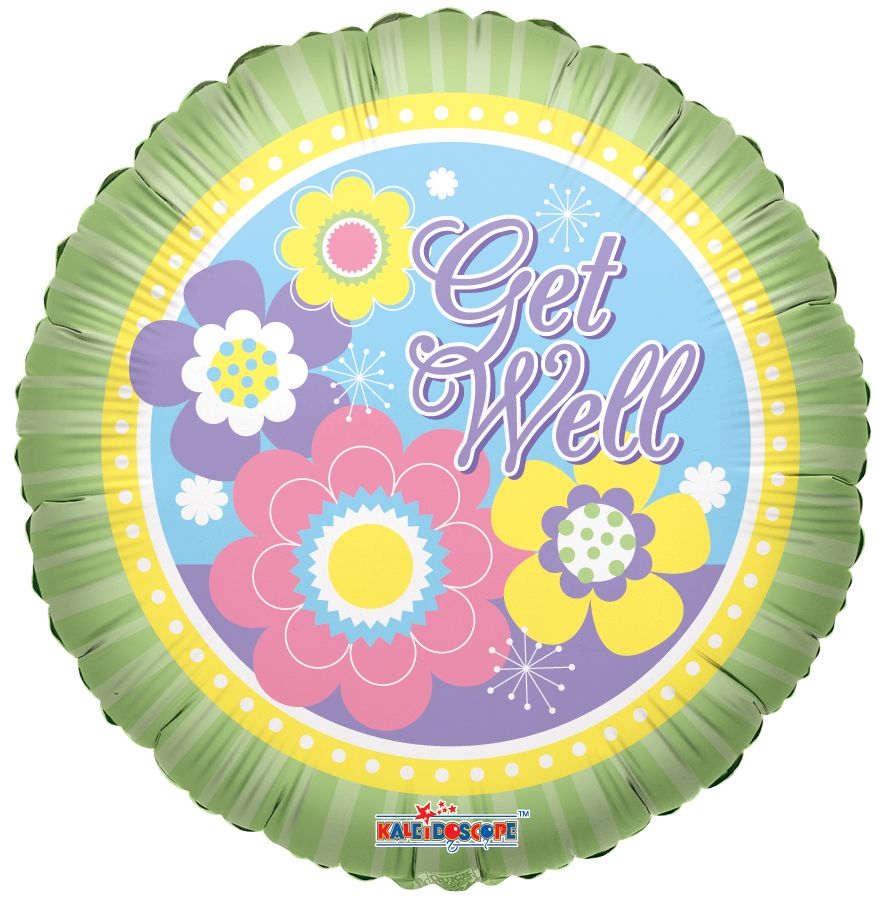 09" Get Well Flowers And Lines Balloon