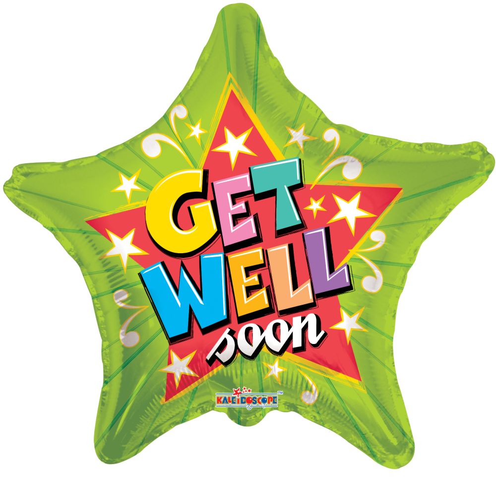 18" Get Well Green Star Balloon