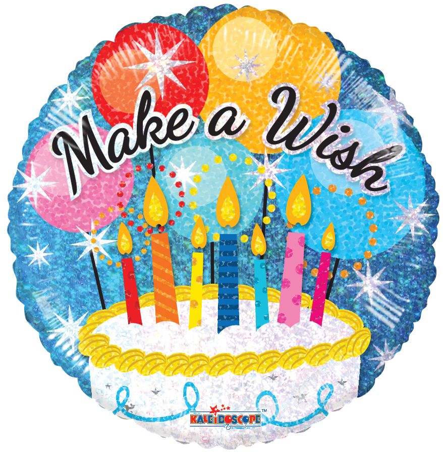 18" Make A Wish! Cake Holographic Balloon