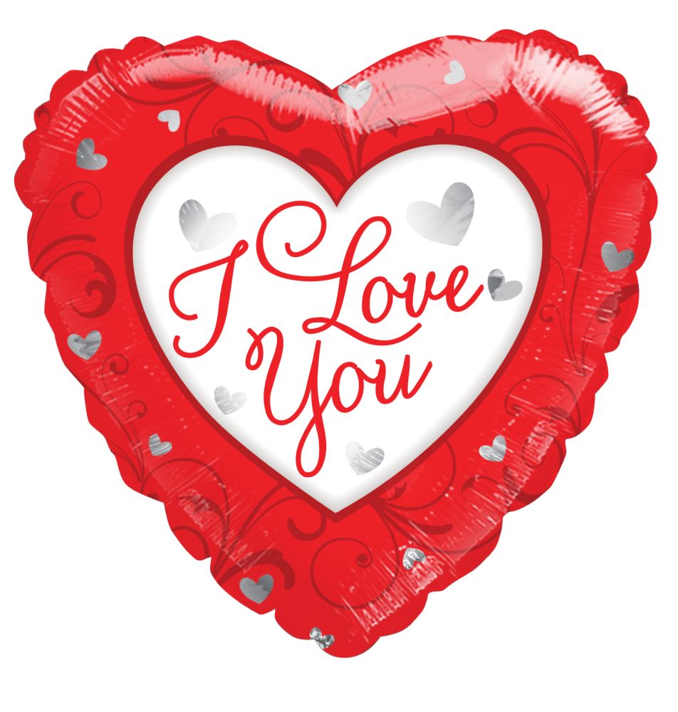 18" I Love You Red & White Balloon