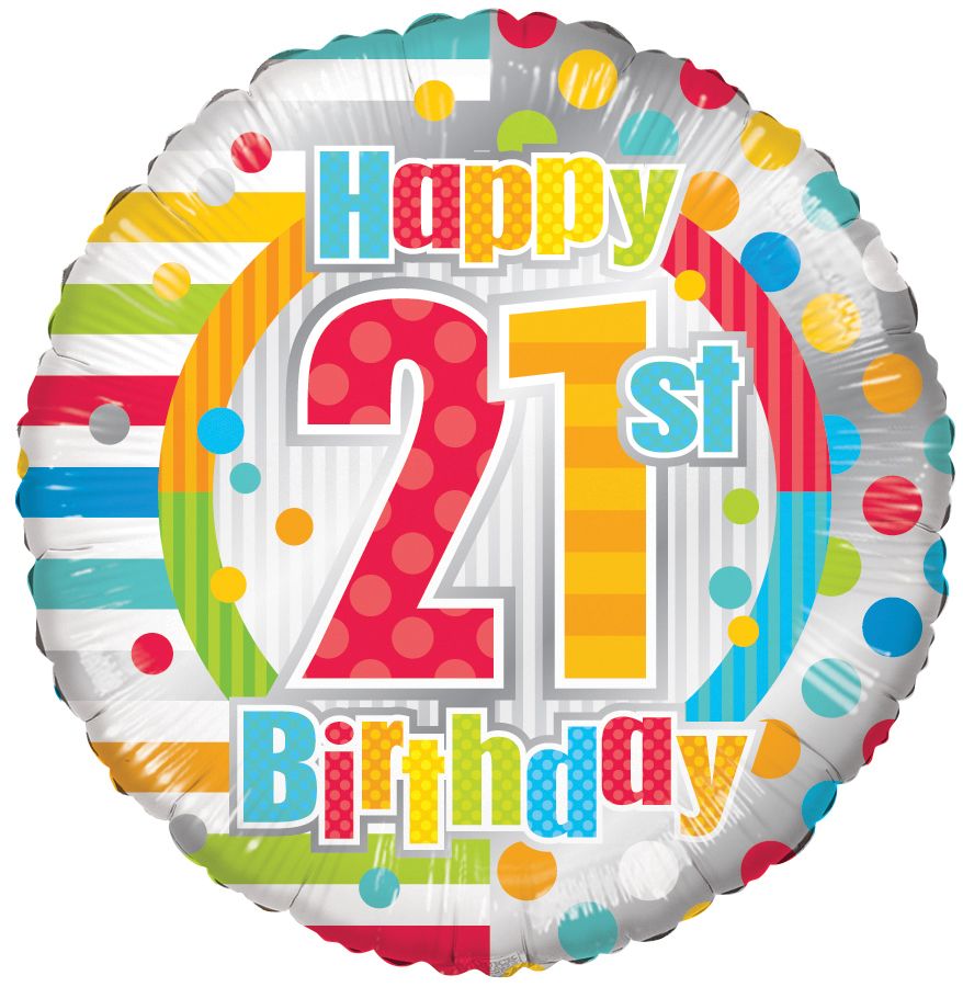 18" Happy 21st Birthday Dots & Lines Balloon