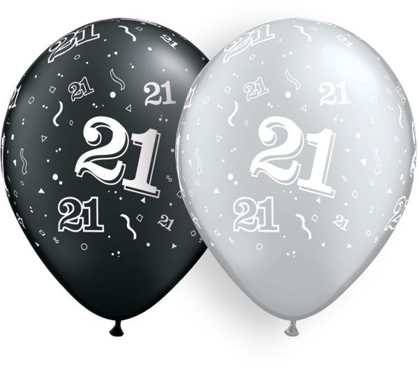 11" 21-A-Round Black and Silver (50pcs) Balloons