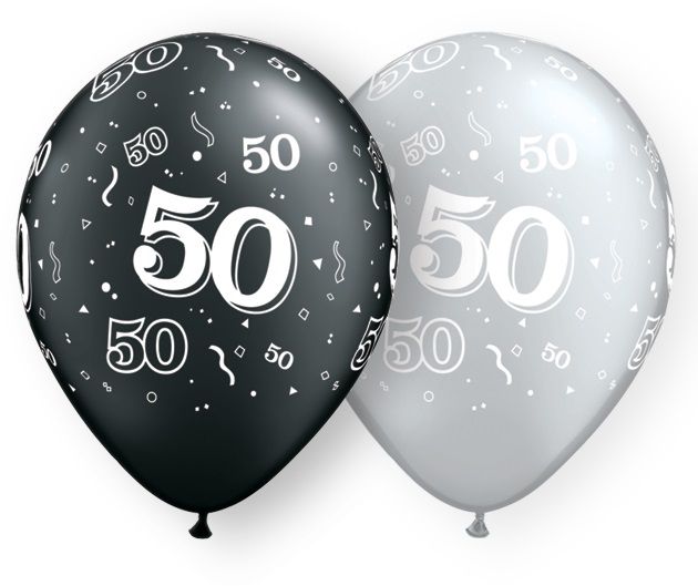 11" 50-A-Round Black and Silver (50pcs) Balloons