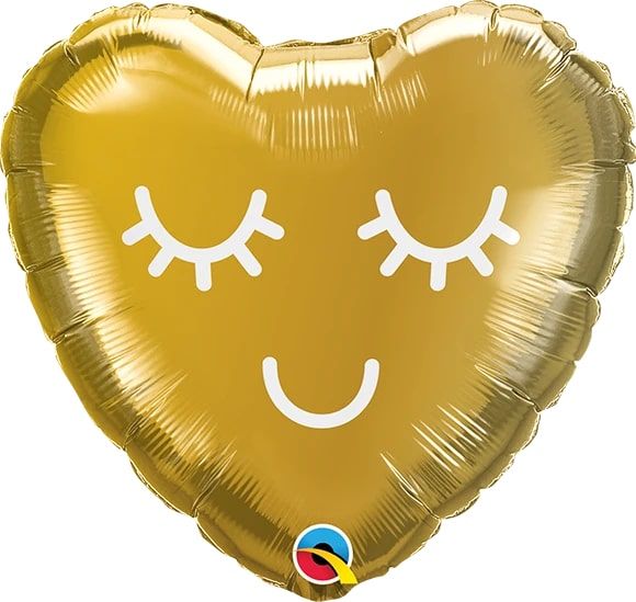 09" Heart Eyelashes Gold Balloon