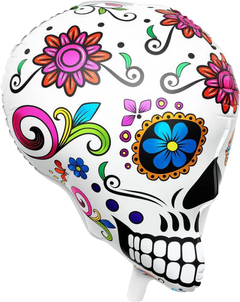 24" 3D Sugar Skulls Pink Flowers Balloon
