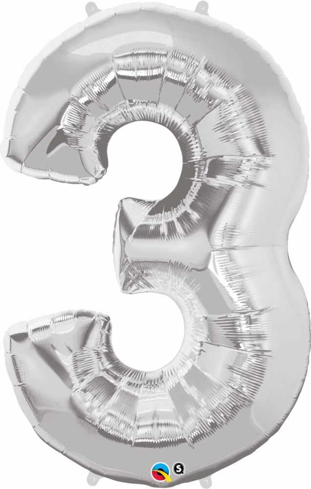 34" Silver Number 3 Balloon