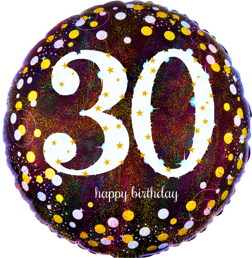 18" Holographic Sparkling Birthday 30 Balloon